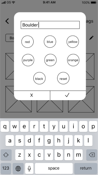 Wireframe of editing a tag color popover screen