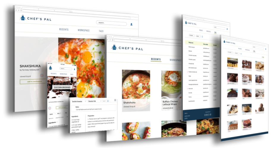 Mockup screens of the Chef's Pal application