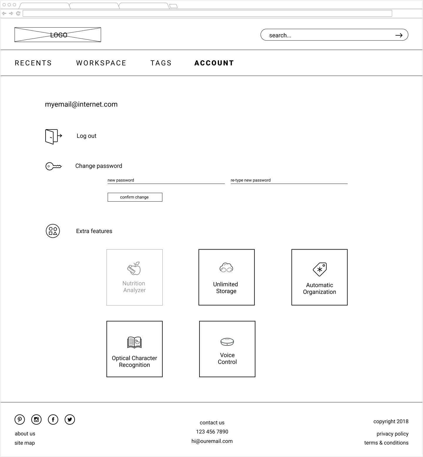 Sketch and wireframe of the tag view screen