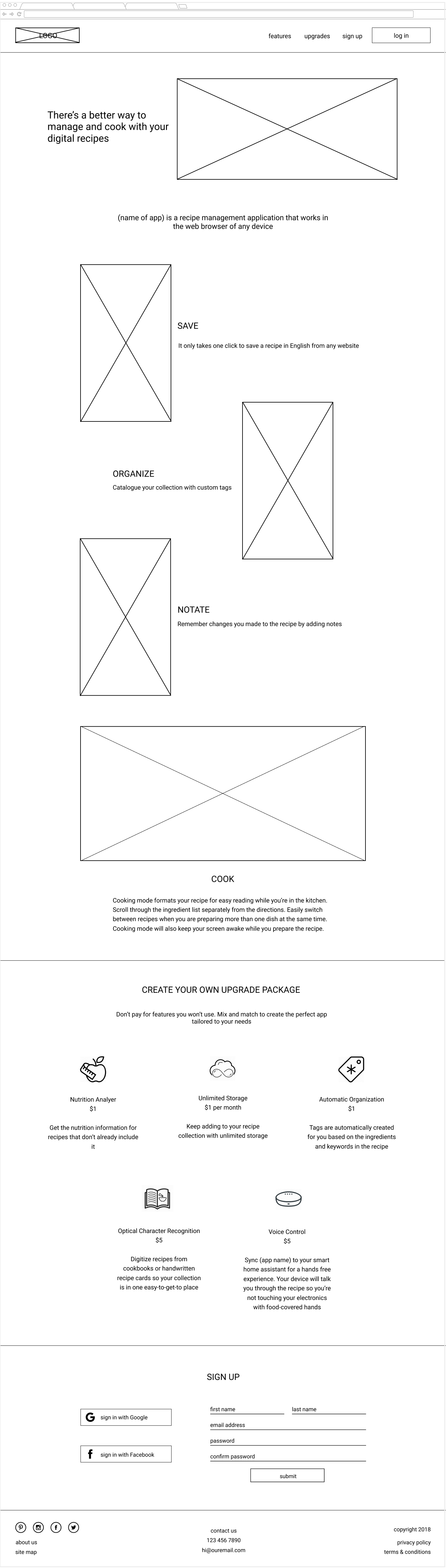 Wireframe of Desktop Landing Page