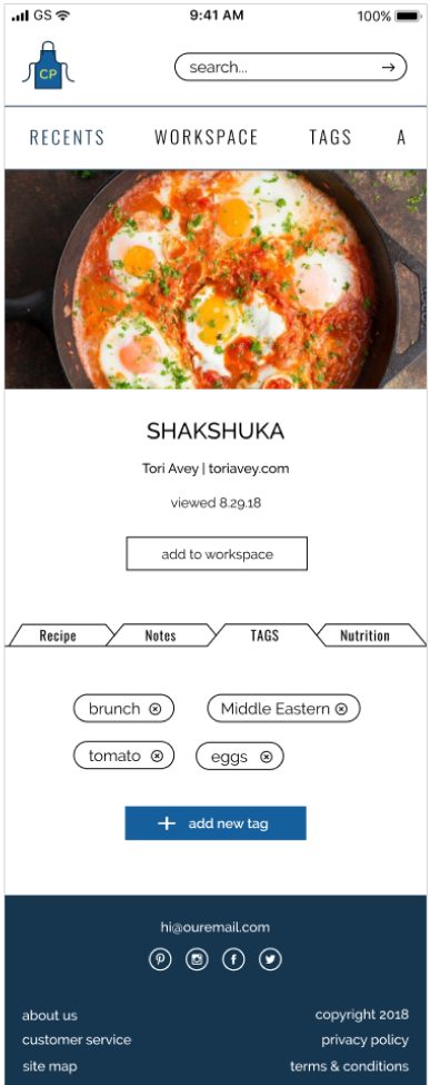 First iteration of the tags tab on the mobile recipe page