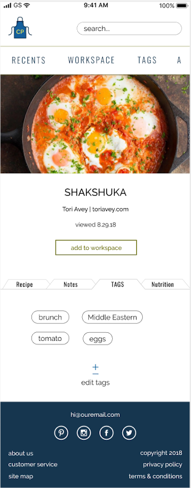 Middle iteration of the tags tab on the mobile recipe page