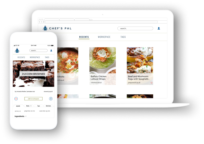 screen mockups of the Chef's Pal application